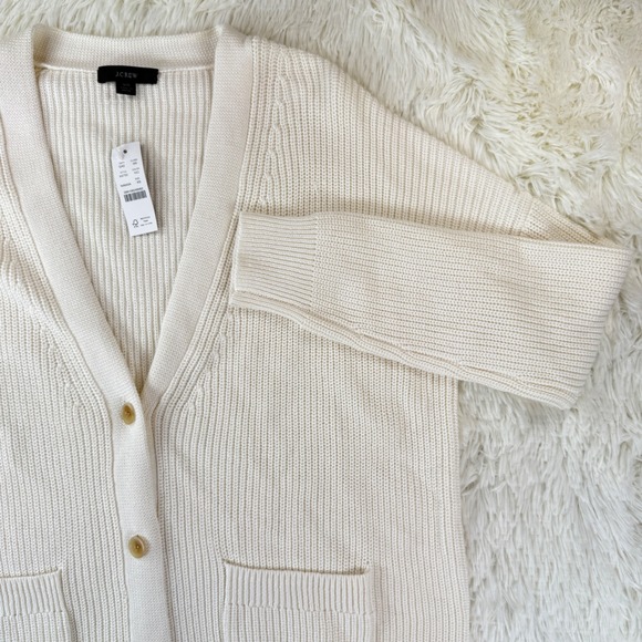 J.Crew XS Ivory Oversized Cardigan Sweater Cotton Cashmere NWT New Preppy Layer - Picture 1 of 13